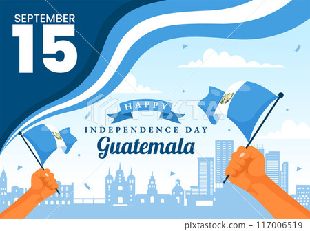 Happy Guatemala Independence Day Vector Illustration for September 15 with a Waving Flag and Ribbon in a Flat Style Cartoon Background 117006519