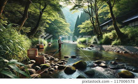 清澈的溪流流過山谷 清澈的溪流流過山谷 117006578