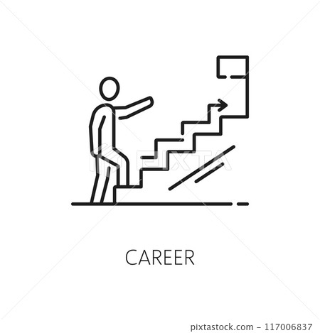 Career ladder line icon for job search, recruitment and head hunting, vector pictogram. Employee career ladder, staff professional growth in work achievement for HR recruitment and headhunting icon Career ladder line icon for job search, recruitment and head hunting, vector pictogram. Employee career ladder, staff professional growth in work achievement for HR recruitment and headhunting icon 117006837