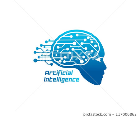AI artificial Intelligence icon of computer brain or head with chipset circuit board, vector symbol. Artificial Intelligence or AI mind and digital brain technology sign for machine neuroscience 117006862
