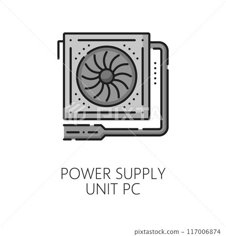 Computer power supply software thin line color icon. Digital technology software product develop, computer system hardware driver or server application outline vector pictogram or icon Computer power supply software thin line color icon. Digital technology software product develop, computer system hardware driver or server application outline vector pictogram or icon 117006874