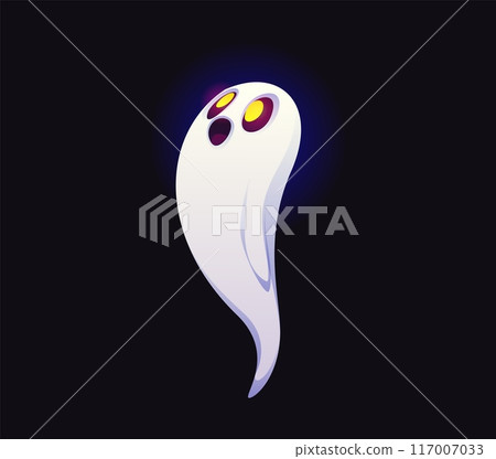 Letter I Halloween ghost font, scary typeface, horror evil type, spooky monster alphabet. Vector holiday kid abc character, floating spook with surprised face expression, funny typography symbol 117007033