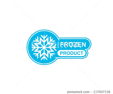 Frozen food product icon with snowflake ice crystal for fresh food package, vector emblem. Frozen product food label for fresh refrigerated meat, fish and seafood or keep cold sign for frost products Frozen food product icon with snowflake ice crystal for fresh food package, vector emblem. Frozen product food label for fresh refrigerated meat, fish and seafood or keep cold sign for frost products 117007136