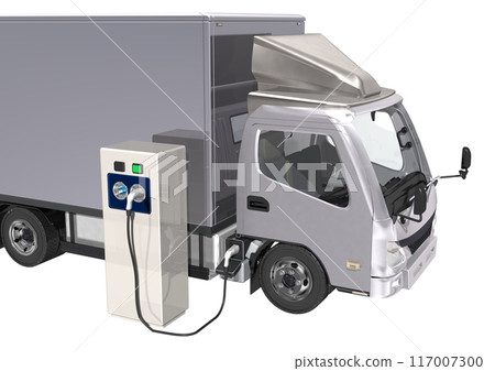 EV truck, EV car, battery rechargeable, charging station (3DCG image) 117007300