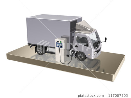 EV truck, EV car, battery rechargeable, charging station (3DCG image) 117007303