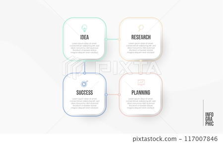 Business infographic thin line process with square template design with icons and 4 options or steps. Business infographic thin line process with square template design with icons and 4 options or steps. 117007846