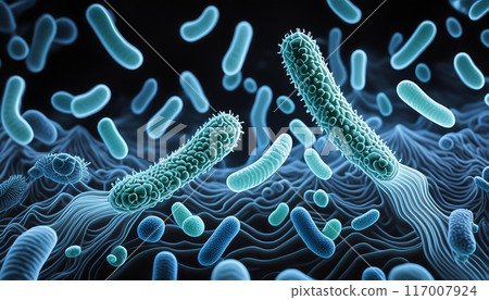 Microscopic images of different types of bacteria roaming around in the body 117007924