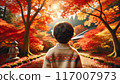 Back view of a child looking at autumn leaves 117007973