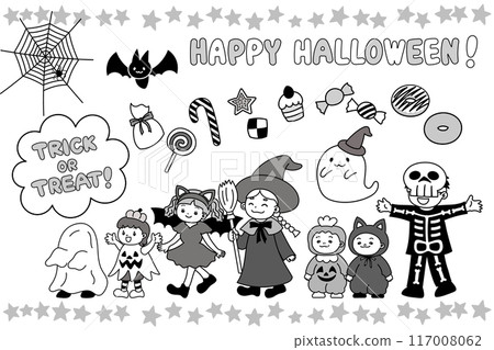Illustration of kids going to get candy on Halloween Illustration of kids going to get candy on Halloween 117008062