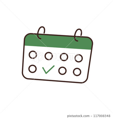 Vector illustration of a calendar. Flat cartoon style icon, ideal for schedule, date, and time management themes. Perfect for planners, reminders, and productivity tools, isolated colored clipart 117008348
