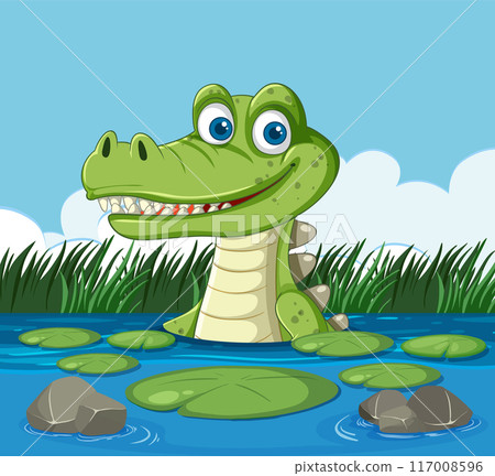 Happy Crocodile in a Pond 117008596