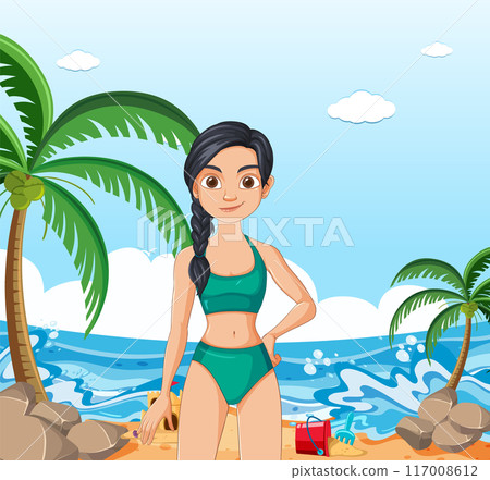 Woman Enjoying a Beach Day 117008612