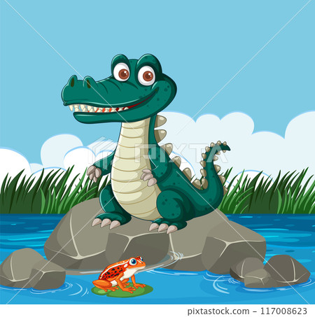 Crocodile and Frog by the River 117008623