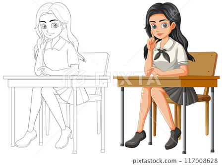 Student Sitting at Desk Illustration 117008628
