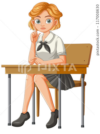 Student Sitting at Desk Illustration 117008630