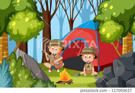 Kids Camping Adventure in Forest 117008637