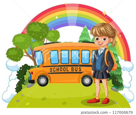 School Bus and Happy Student 117008679