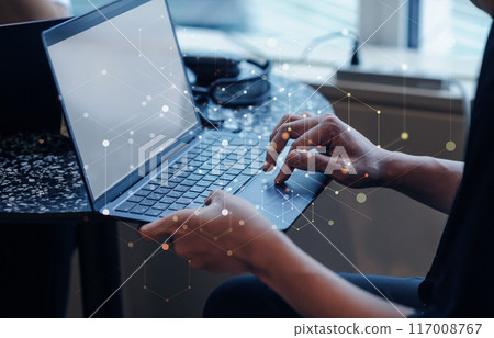 Business scene, network image, man using laptop Business scene, network image, man using laptop 117008767