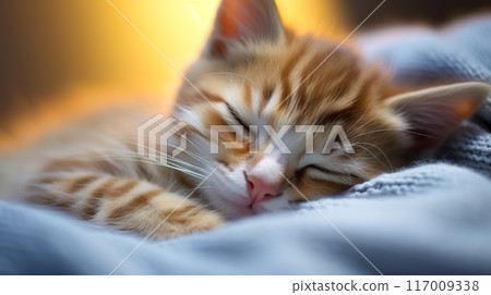 A cute kitten sleeping peacefully 117009338