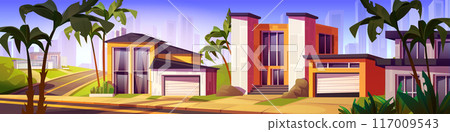 Suburban landscape with modern mansion Suburban landscape with modern mansion 117009543