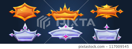 Golden and silver medieval game frame and button Golden and silver medieval game frame and button 117009545