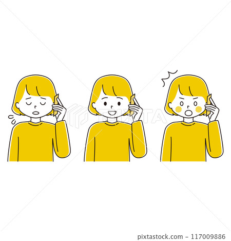 Illustration set of a woman making a phone call 117009886