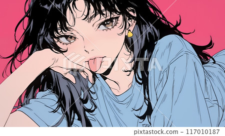 A young woman sticking out her tongue A young woman sticking out her tongue 117010187