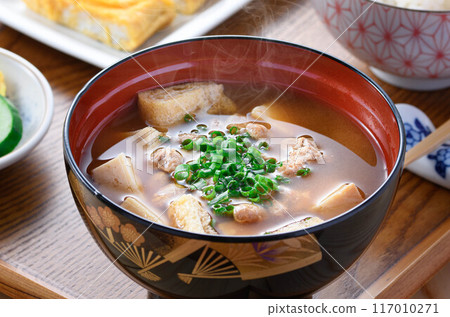 This is a Japanese dish: Natto soup (natto miso soup and rice) breakfast image 117010271
