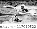 Boat race, turn mark, monochrome, black and white 117010522