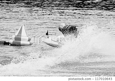 Boat race, turn mark, monochrome, black and white 117010643