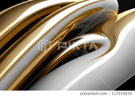 Abstract background with chrome and gold metal textured waves. 117010838