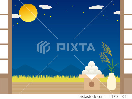 滿月背景、賞月餃子和花瓶裡的蒲葦_Horizontal_2 滿月背景、賞月餃子和花瓶裡的蒲葦_Horizontal_2 117011061