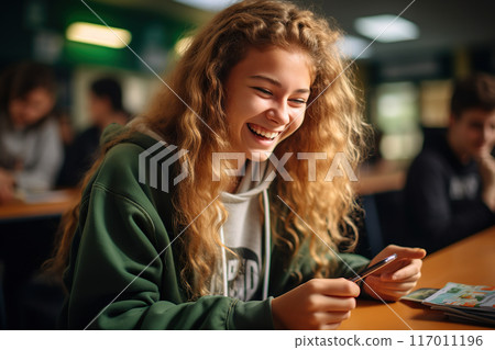 Youthful Connection Candid Gen Z Experience with Smartphone Technology. created with Generative AI 117011196