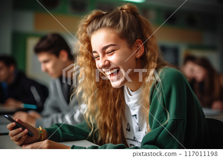 Youthful Connection Candid Gen Z Experience with Smartphone Technology. created with Generative AI 117011198