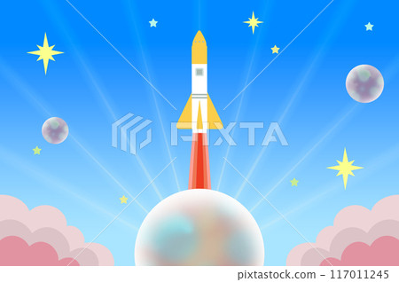 Illustration of a rocket flying in the sky 117011245