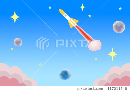 Illustration of a rocket flying in the sky 117011246