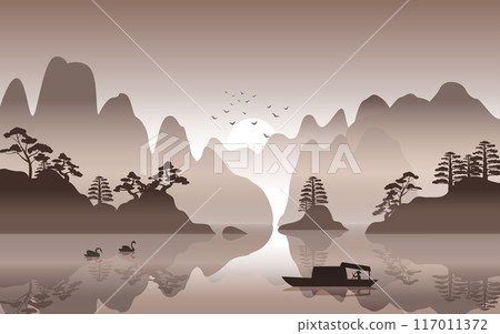 Silhouette design of China nature scenery 117011372