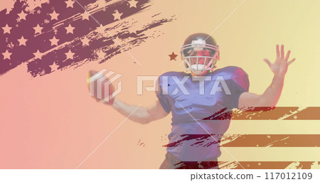 Image of caucasian american football player and flag of usa 117012109