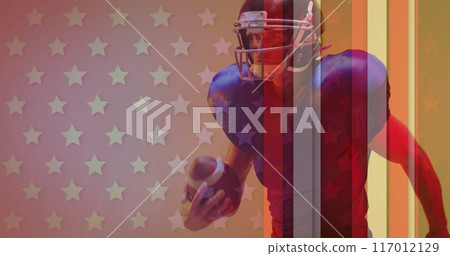 Image of caucasian american football player and flag of usa 117012129