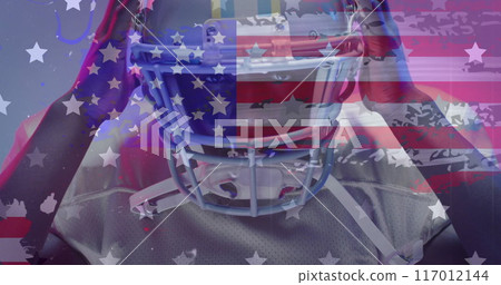 Image of african american american football player and flag of usa Image of african american american football player and flag of usa 117012144