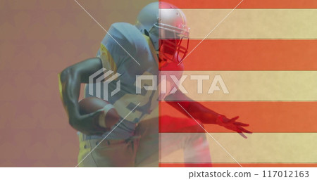 Image of african american american football player and flag of usa 117012163