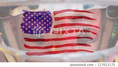Image of caucasian american football player and flag of usa 117012172