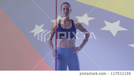 Image of flag of venezuela over caucasian female athlete Image of flag of venezuela over caucasian female athlete 117012188