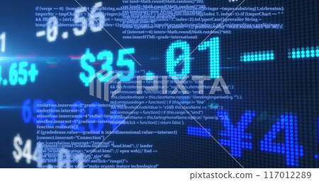 Image of financial data processing over black background 117012289
