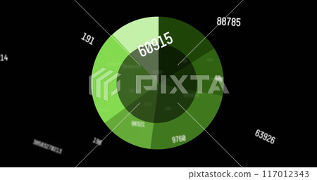 Image of data processing over green circular scanner on black background 117012343
