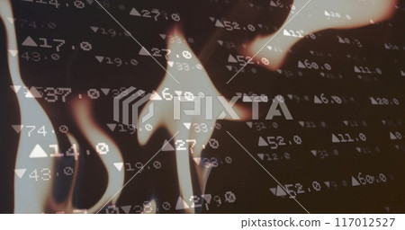 Image of financial data processing over flames Image of financial data processing over flames 117012527