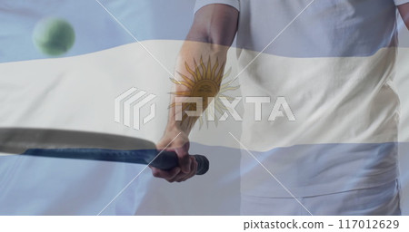 Image of flag of argentina over caucasian male tennis player 117012629