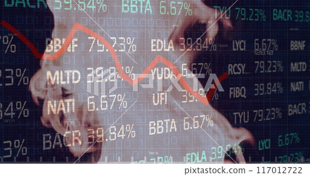 Image of financial data processing over flames 117012722