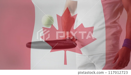 Image of flag of canada over caucasian male tennis player 117012723