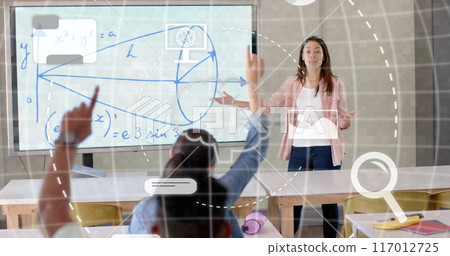 Image of ai data processing over diverse students at school 117012725